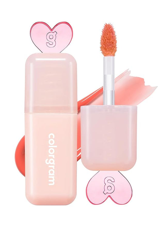 COLORGRAM Juicy Drop Tint 02 Peach Dew | Juicy Lip Gloss, Glowing Lip Stain with Fruity Colors, Buildable & Blendable, Highly Pigmented-Velvo Beauty