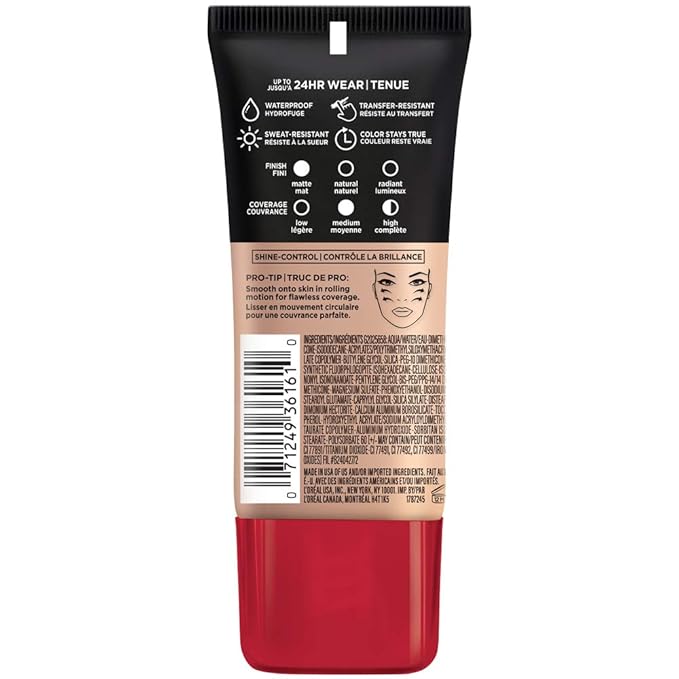 L'Oreal Paris Cosmetics Makeup Infallible Pro-Matte Liquid Longwear Foundation, Shell, 1 fl oz.-Velvo Beauty