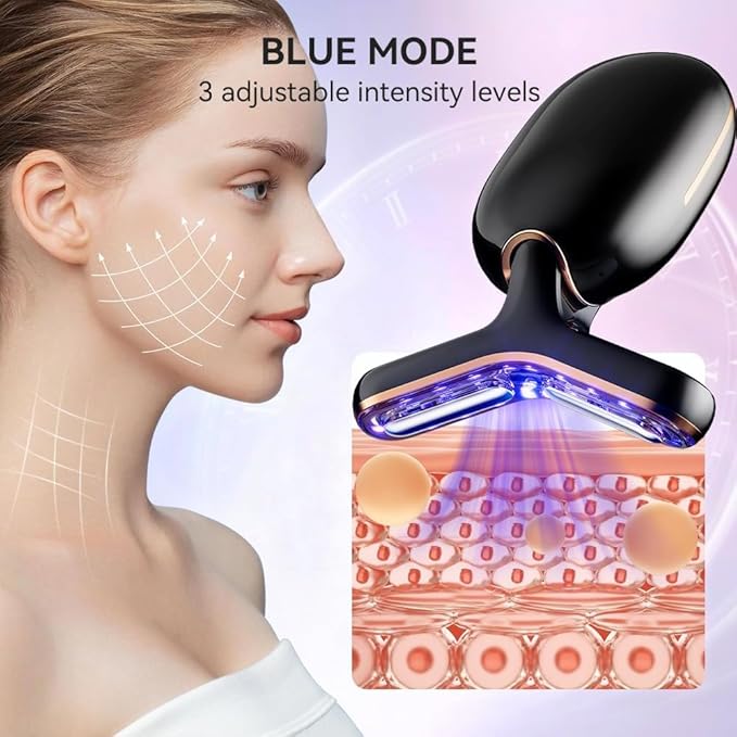 Neck Face Massager, Multifunctional Facial Massager, Face Sculpting Tool for Skin Care with Vibration, Thermal (Black Gold)-Velvo Beauty