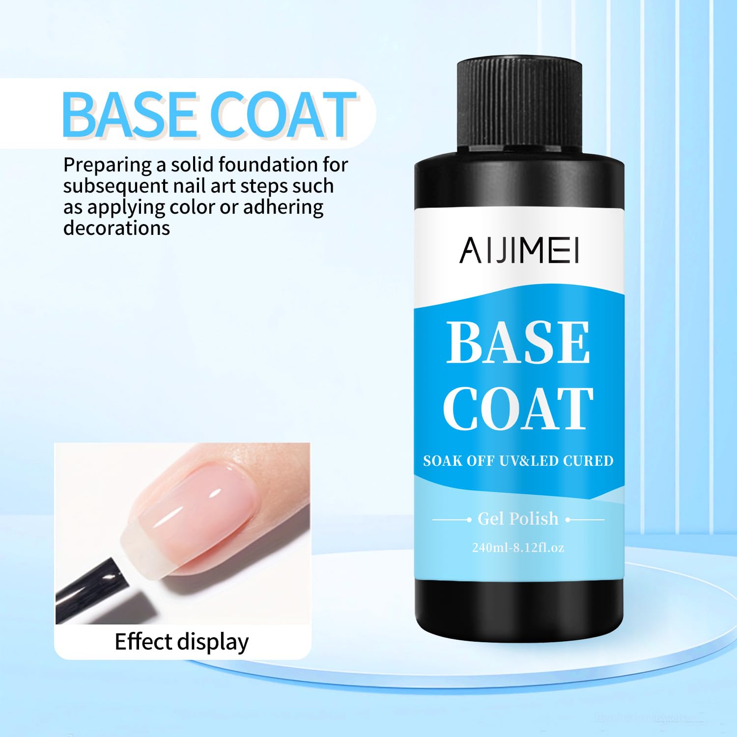 AIJIMEI 240ml Base Coat Quick Dry Gel BaseCoat for Nails Gel Nail Polish Base Coat for Home DIY LongLasting 8 Fl Oz-Velvo Beauty