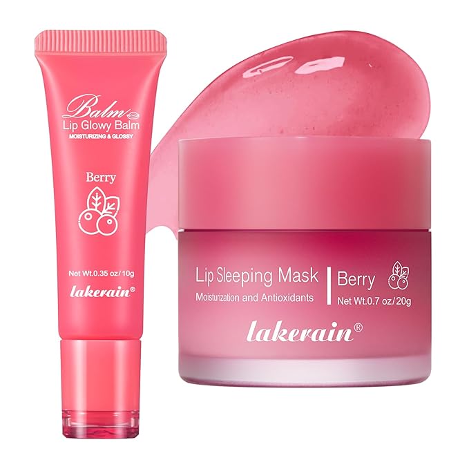2Pcs Lip Glowy Balm and Lip Sleeping Mask Set, with 4 Flavor Options - Reduce Lip Lines, Enhance Lip Color, Hydrate & Plump Dry Chapped Lips Care (Berry)-Velvo Beauty