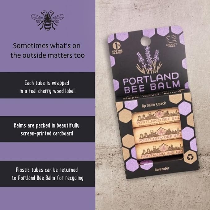 Portland Bee Balm All Natural Handmade Beeswax Based Lip Balm, Lavender 3 Count-Velvo Beauty