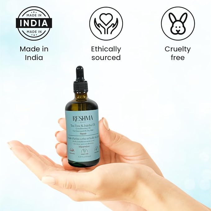 Reshma Beauty Tea Tree & Jojoba Oil – Henna Infused Conditioning Oil for Dry & Damaged Hair | Hydrates, Repairs & Strengthens-Velvo Beauty