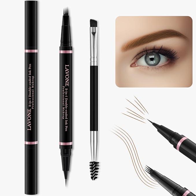Eyebrow Pencil Makeup Kit, with Waterproof 2-IN-1 Microblading Eyebrow Pen, Eyebrow Pomade, Eyeliner and Dual-ended Eyebrow Brush, Brow Pencil Kit for Natural Eyebrows - Soft Brown-Velvo Beauty