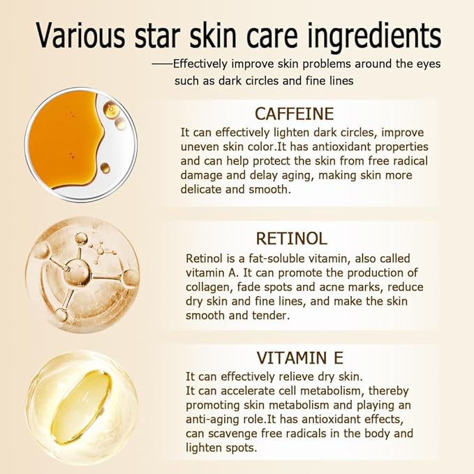 Caffeine Eye Serum Anti Aging, Retinol Eye Serum with 360° Massage Ball for Dark Circles and Puffiness, Deeply Moisturizing, Firms and Lifts Eye Skin, Enhance Skin Elasticity, Smooth Fine Lines-Velvo Beauty