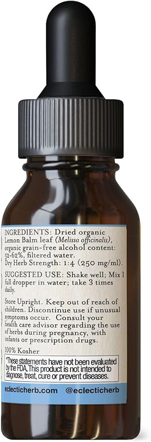 Eclectic Herb Organic Lemon Balm Extract - 2 oz - Non-GMO, Gluten-Free, Soy-Free, Dairy-Free - Pure Herbal Extract for Calming and Relaxation-Velvo Beauty