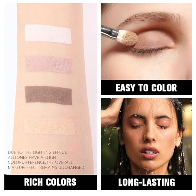 4 Colors Beige Nude Brown Pink Yellow Eye Shadow Powder Palette Makeup, Neutral Travel Matte Shimmer Creme QuadsEyeshadow Palette for Women Highly Pigmented Waterproof, paleta de sombras de ojos 01-Velvo Beauty