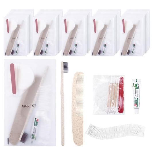 Hygiene Kit, Hygiene Kit Bulk, Travel Hygiene Kit With Toothbrush, Toothpaste, Care Package, Comb, Shower Cap, Individually Packed, Suitable For Hotel, Home, Camping, Travel (100-PACK)-Velvo Beauty