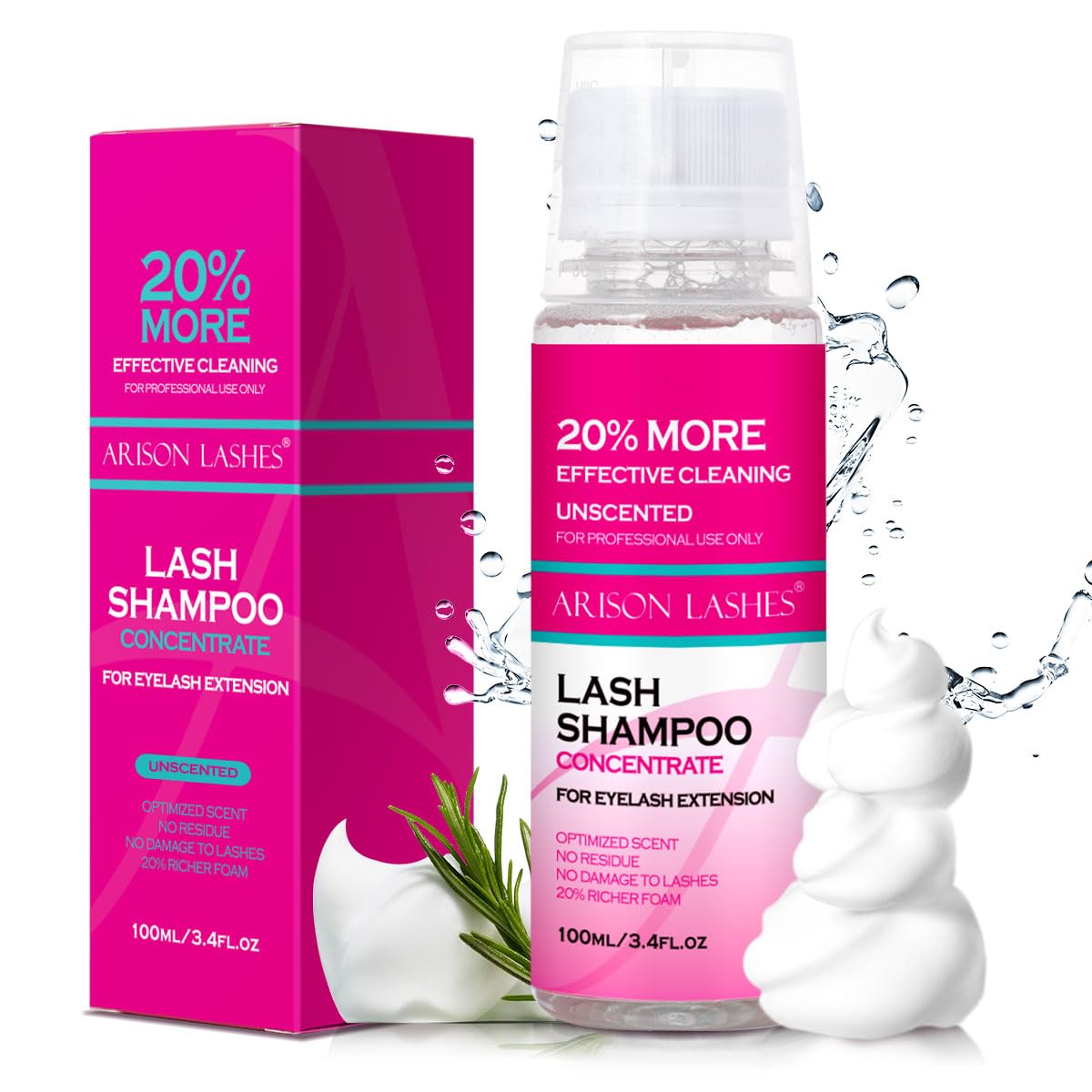 ARISON LASHES Lash Shampoo Concentrate for Lash Extensions 100ML Eyelash Cleanser Concentrate Oil-Free Eyelash Extension Shampoo with Salon Home Care(Unscente)-Velvo Beauty