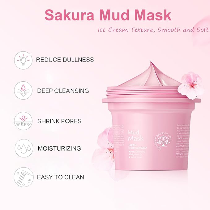Sakura Skin Care Set, Face Care Sets for Women, 5Pcs Face Moisturizer Set Include Sakura Cream, Sakura Cleanser, Sakura Serum, Sakura Eye Cream, Sakura Mud Mask, Skin Care Gift Set for Teen Girls-Velvo Beauty