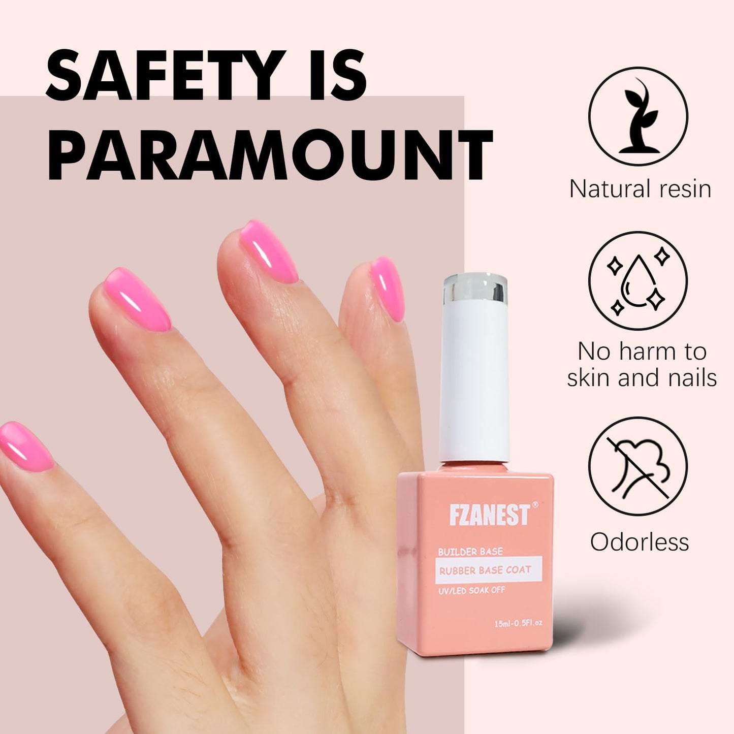 FZANEST Hot Pink Builder Rubber Base Gel, 5 in 1 Builder Gel For Nails Enhance Extension Repair Self-leveling in a Bottle Elastic Rubber Base Coat-Velvo Beauty