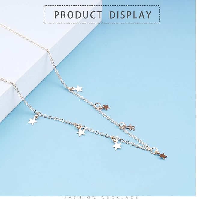 Bohemia Star Necklace Star Dangle Choker Necklace Gold Stars Short Necklace Minimalist Star Tassel Chain Necklace Jewelry for Women and Girls-Velvo Beauty