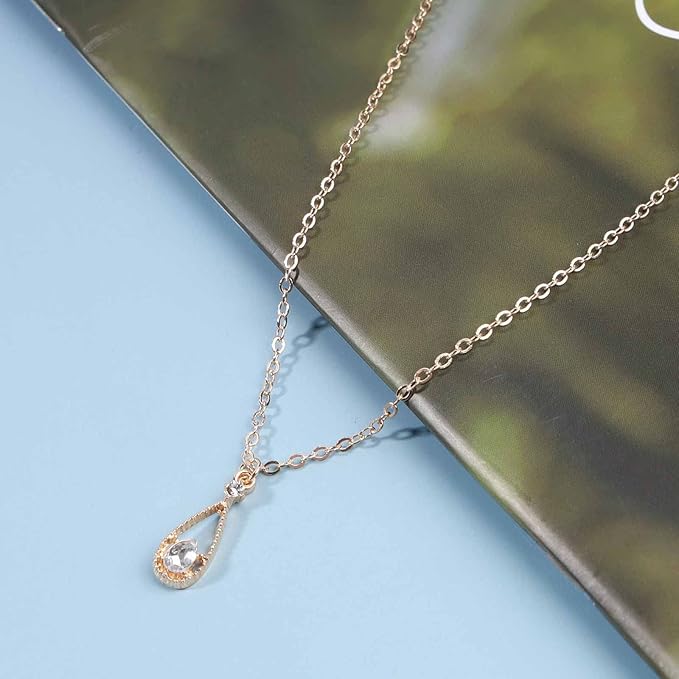 Vintage Tiny Teardrop Crystal Necklace Choker Gold Rhinestone Dot Pendant Necklace Chain Water Drop Choker Necklace Minimalism Necklace Chain Jewelry for Women and Girls-Velvo Beauty