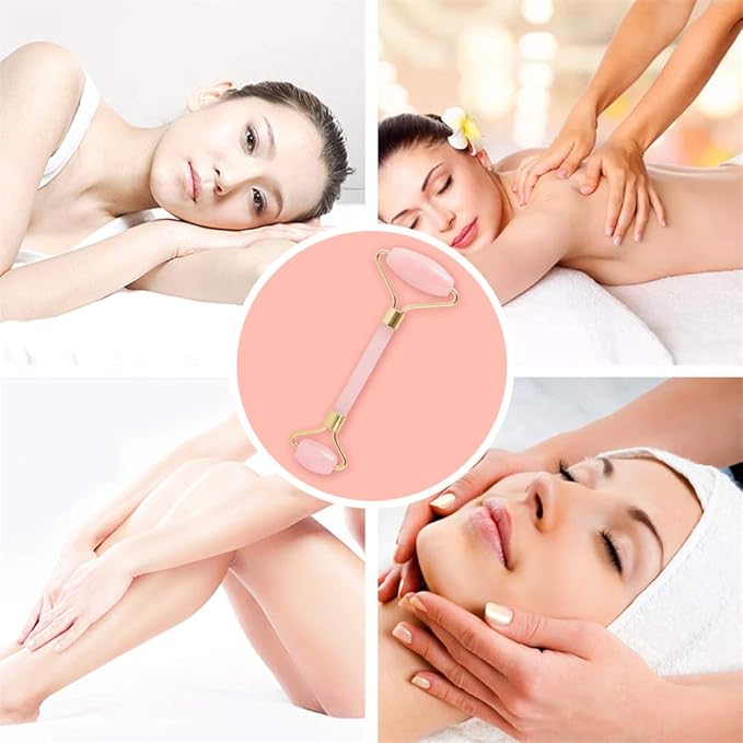 Jade Roller,Rose Quartz Roller for Face,Jade Skincare Tool,Jade Facial Roller,Eye Roller Anti Aging Jade Massager Roller Slimming Healing Chakra Tool A-Rose Quartz (Golden)-Velvo Beauty