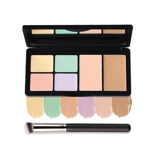 Color Corrector Palette Concealer Contour Palette Natural Brighten Long Lasting Highlighter Correcting Concealer Cream Foundation Palette For Flawless Skin Tone (Set A + Brush #270)-Velvo Beauty