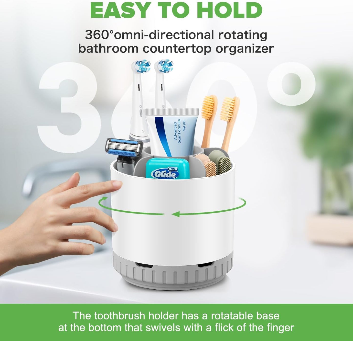 Toothbrush Holders for Bathrooms - White Rotating Kids Electric Toothbrush and Toothpaste Holder, Detachable 6 Slots Tooth Brush Organizer Bathroom Countertop Storage-Velvo Beauty