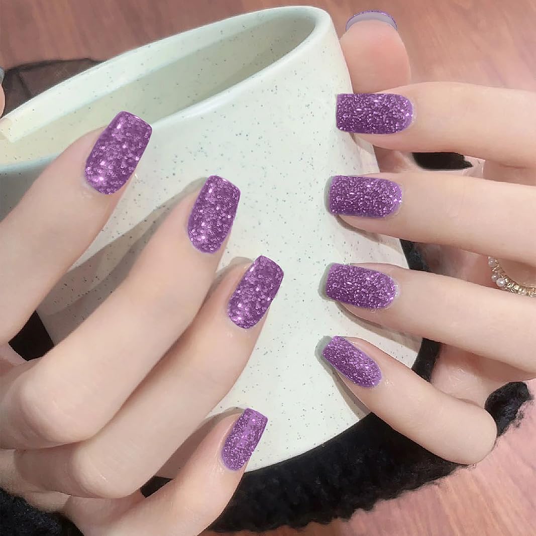 Nail Polish Strips, 32PCS Salon Quality Wraps, Long Lasting Gel Nail Stickers for Women Easy Apply& Remove (Gleaming Glitter Violet)-Velvo Beauty