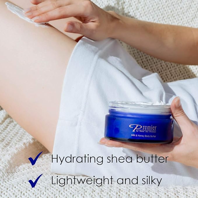 Premier Dead Sea Aromatic Body Butter – Milk & Honey, Hydrating Shea Body Butter for Women & Men, Moisturizing, Firming & Anti-Aging Cream for Dry Skin, Hand & Body, 5.95 Fl.oz-Velvo Beauty