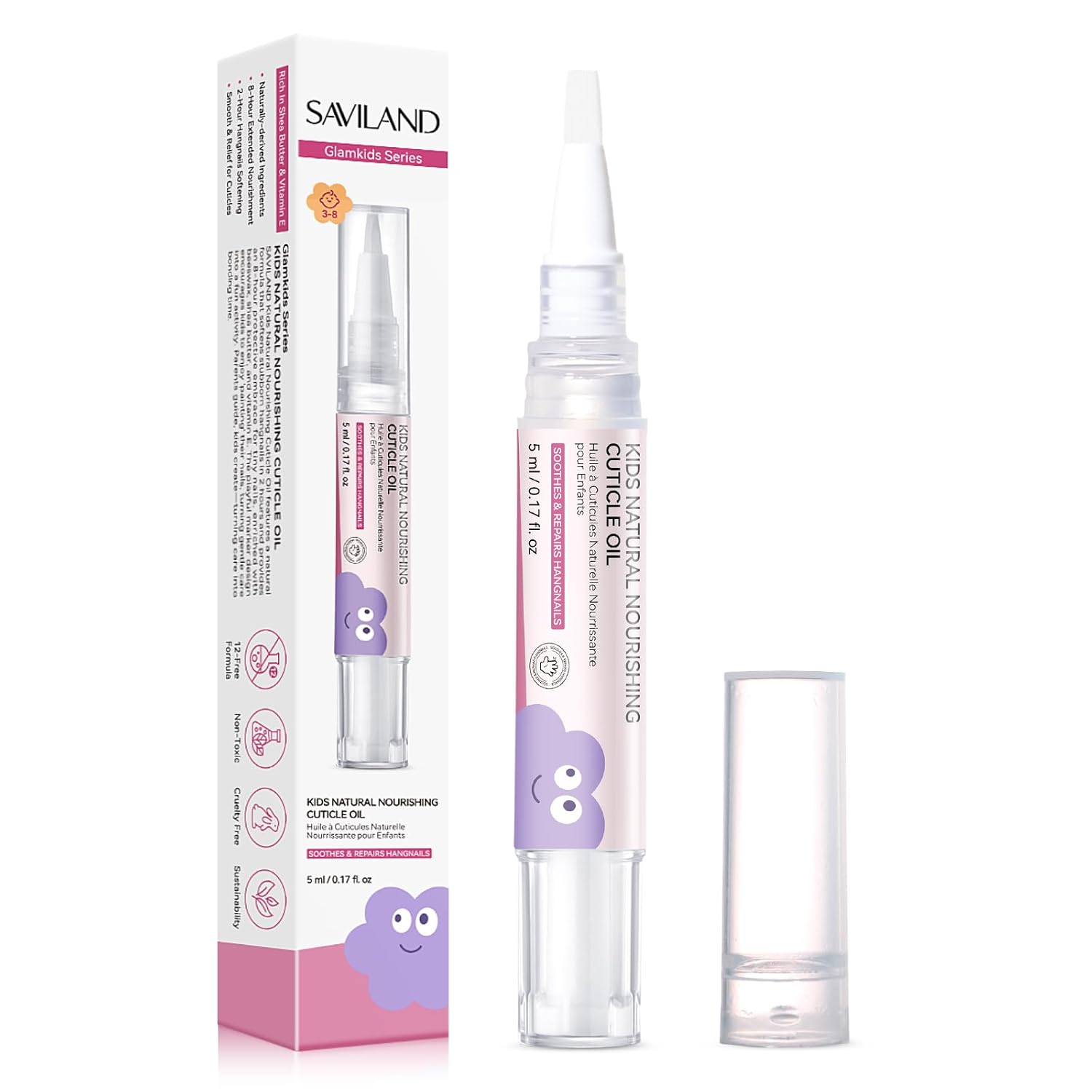 SAVILAND Cuticle Oil Pen for Kids: Plant-Based Nail Oil Pen 8-Hour Long-Lasting Nourishment 2-Hour Soften Tough Hangnails Child-friendly Cuticle Oil for Nails Gentle Nail Care for Kids 3-8 (Glamkids)-Velvo Beauty