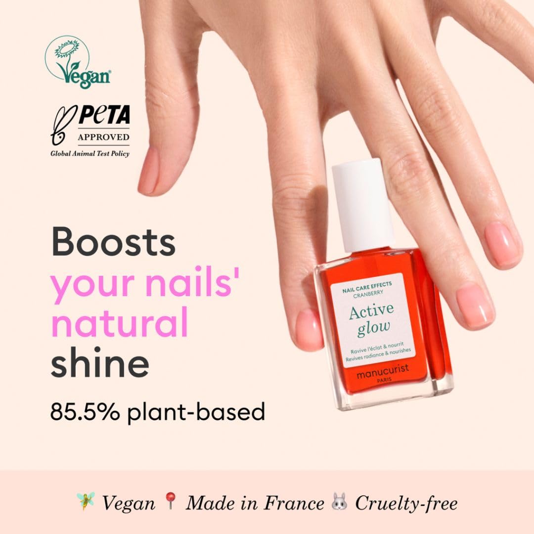 Manucurist Active Glow Cranberry All-in-One Perfecter Nail Polish & Care - No Lamp - Vegan & Made in France Ultra-Glowy Coral Mirror-Like Shine - Nail Concealer & Care - Plant-Based Ingredients-Velvo Beauty