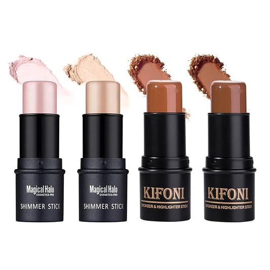 4 Pcs Cream Contour Foundation Stick, Highlighter & Bronzer Pen, Face Brightens & Shades Pencil, Highlighting Shade Longwear Makeup, Highlight Bronzer Shaping Trimming Stick Cream-Velvo Beauty