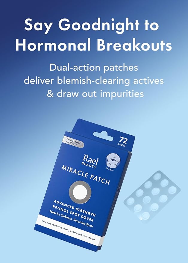 Rael Pimple Patches, Miracle Retinol Spot Cover - Hydrocolloid Acne Patch for Face, Absorbing Zits & Blemishes, PM Advanced Treatment, Facial Sticker (72 Count)-Velvo Beauty