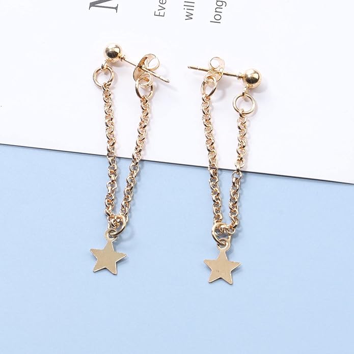 Boho Star Chain Earrings Gold Star Drop Dangle Earrings Drop Chain Star Studs Earrings Personlized Ear Threaders Earrings Jewelry for Women-Velvo Beauty