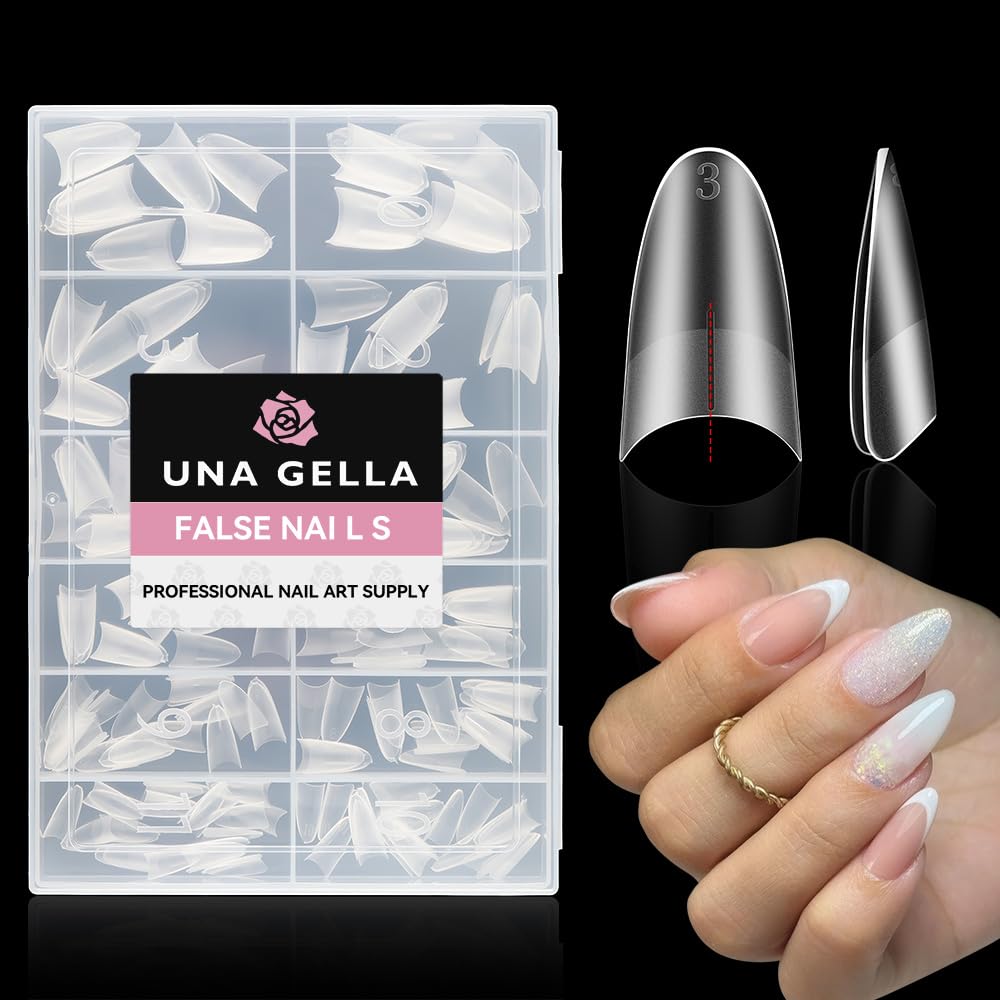 UNA GELLA Medium Almond Gel Nail Tips: Full Matte Almond Shape Nail Tips Half Cover 216pcs Medium Almonds Press On Nails DIY Salon for Fake Acrylic False Nails 12 Sizes, Saving Design Gelly Tips-Velvo Beauty