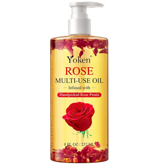 Yoken Multi-Used Body Oil For Skin,Face,Hair and Nails,Multi Purpose Organic oil With Rose Petals,Vitamin E & Almond Oil Nourishing & Hydrating,Body Oil for Moisture & Skin After Bath Oil,8 Fl Oz-Velvo Beauty