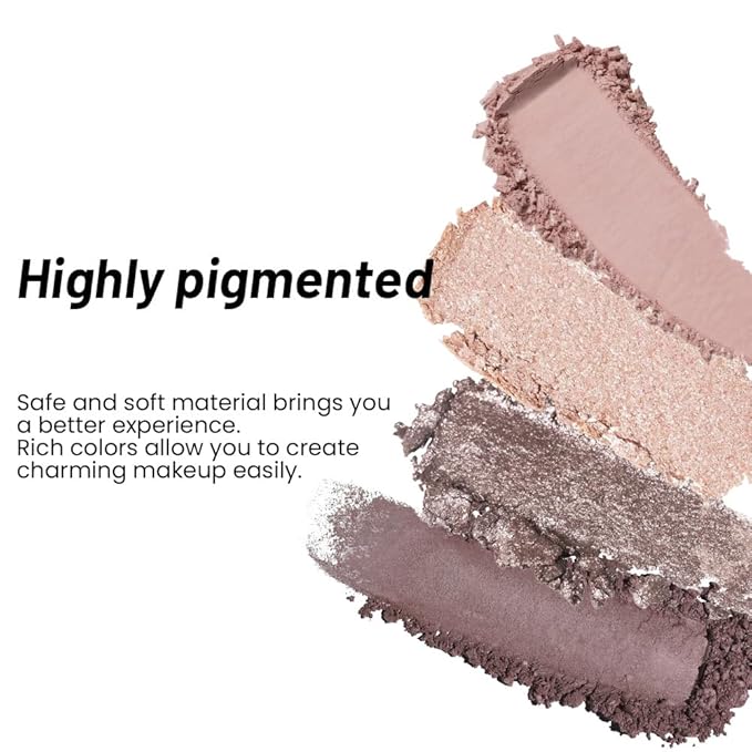 Nude Eyeshadow Quad Palette, Champagne Dusty Pink Plum Mauve Taupe Glitter Metallic Shimmer Matte High Pigment Mini Eyeshadow Eye Shadow Palette Makeup for older Women, Travel Size Built in Mirror-Velvo Beauty