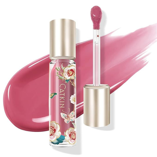 Catkin Lip Plumper Gloss, Tinted Lip Serum with Hyaluronic Acid & Jojoba Oil, Non-sticky Volumizing Hydrating Formula for a High Shine Maximum 3D Look, Plump & Soft Lips 0.12 Fl Oz - C07 Rose Agate-Velvo Beauty