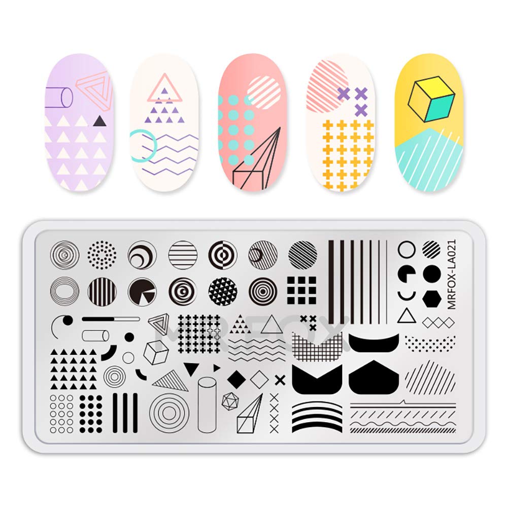 Mr.Fox Nail Printing Board Set Geometric Motif Lines Round Plaid Diamond Pattern Art DIY hot Stamping Template, etc-Velvo Beauty