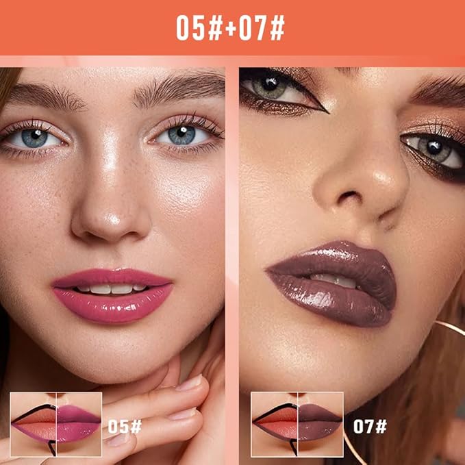 2Pcs Peel Off Lip Gloss Tattoo and Lip Oil 2-in-1, Lip Stain Peel Off Masque - Peel Off Lip Tint ,Long Lasting Waterproof Transfer-proof Lip Mask Lip Gloss Peel Off Lip Liner,Stay Lip Makeup #05+#07-Velvo Beauty