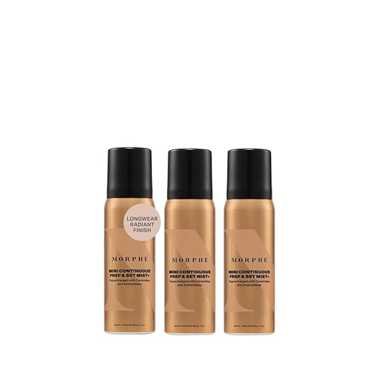 Morphe Mini Continuous Prep & Set Setting Spray - Hydrating Setting Spray for Makeup & Skin Prep - Enriched with Ceramides and Antioxidants for a Radiant Finish (3 Count, 1.3 fl oz)-Velvo Beauty