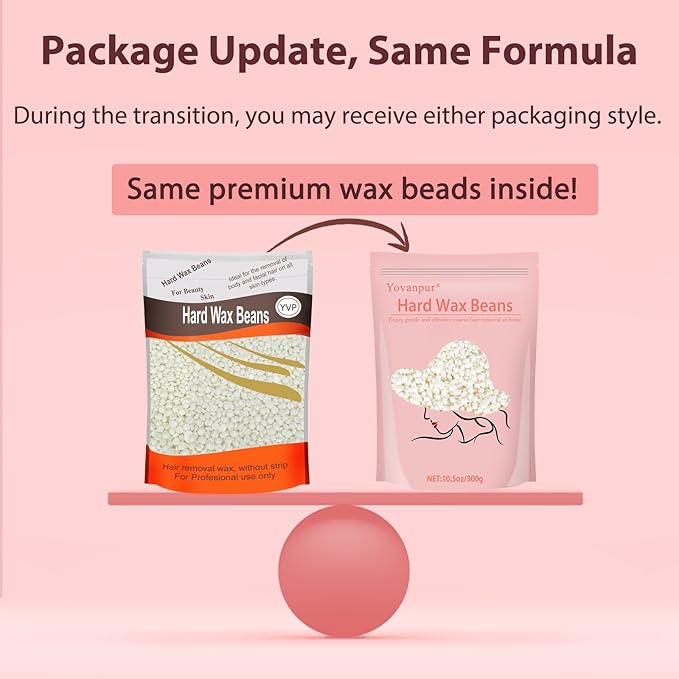 Hard Wax Beads for Hair Removal, Yovanpur Waxing Beane for Brazilian Waxing, Wax Beans for Sensitive Skin, Face Eyebrow Legs At Home Pearl Beads, 300g /bag with 10pcs Sticks(Pearl)-Velvo Beauty