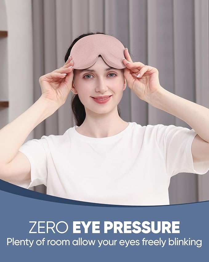 MZOO Luxury Sleep Eye Mask for Side Sleeper Men Women, Zero Eye Pressure 3D Sleeping Mask, Light Blocking Patented Design Night Blindfold, Soft Eye Shade Cover for Travel, Pink-Velvo Beauty