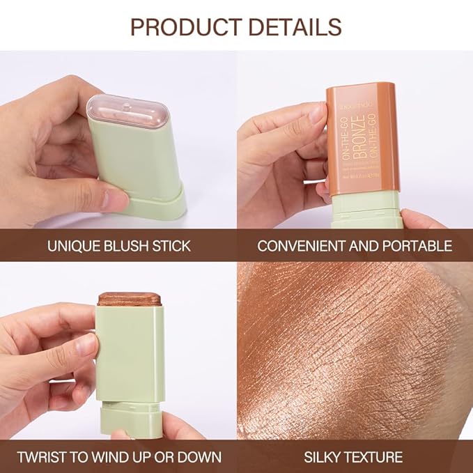 Multi-Use Makeup Bronzer Stick for Effortless Glow - Hydrating Solid Moisturizer with Natural Bronze Tint for Eyes, Lips & Cheeks (#3 Rich Glow)-Velvo Beauty