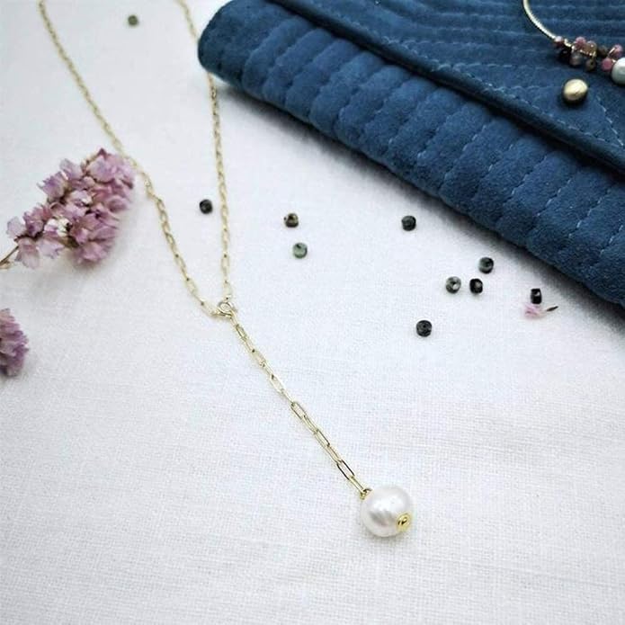 Boho Long Pearl Necklace Gold Lariat Y Necklace Choker Pearl Pendant Necklace Vintage Minimalist Necklace Chain Jewelry for Women and Girls-Velvo Beauty