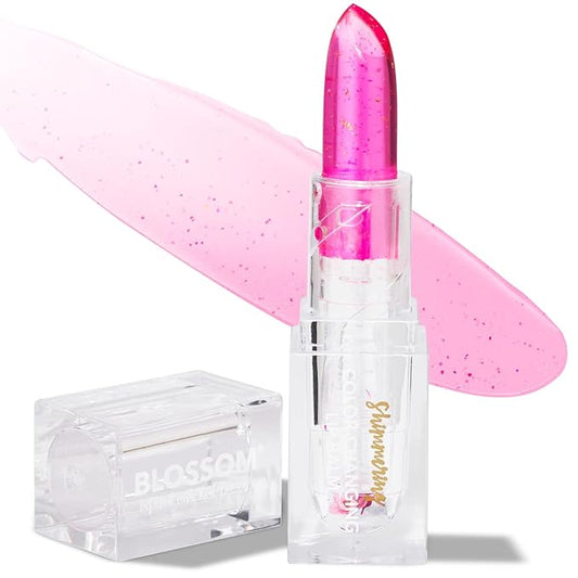 Blossom Moisturizing Color Changing Shimmering Lip Balm Sparkle Lip Stain Tint, Infused with Real Flowers, 3g, Electric Pink-Velvo Beauty
