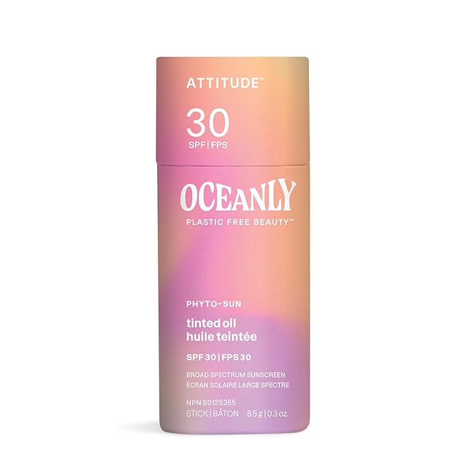 ATTITUDE Oceanly Tinted Oil Stick with SPF 30, EWG Verified, Plastic-Free, Broad Spectrum UVA/UVB Protection with Zinc Oxide, Universal Tint, Unscented, 0.3 Ounce-Velvo Beauty