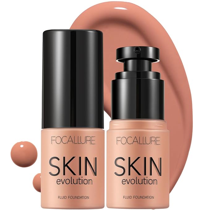 FOCALLURE 2 Pcs Liquid Foundation, Skin Evolution Foundation + Concealer, Full Coverage Foundation Makeup, Durable, Waterproof, Oil-Control, Hides Wrinkles & Lines, Sand-Velvo Beauty