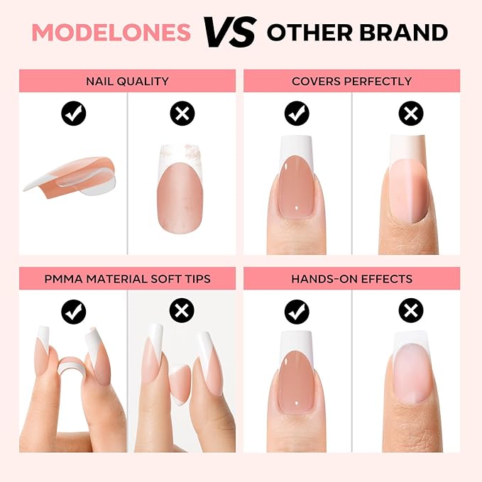 modelones French Tip Press on Nails, 150Pcs Long Square Fake Nails with Nail Box, Deep Nude Gel Nail Tips for Women, Soft Glue-On Nails for Natural Salon Look, DIY Nail Art Kit (15 Sizes)-Velvo Beauty