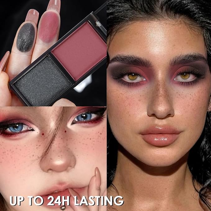 Wine Red Black Two Color Matte Shimmer Eyeshadow,Bright High Pigment Eye Shadow Powder,Professional Long-Lasting Waterproof Makeup Palette,Blendable,Easy-To-Apply and Compact for Travel