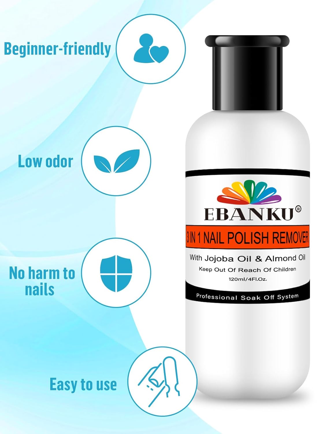 EBANKU Nail Polish Remover Kit, 120ML Professional Soak off Gel Remover with 50pcs Nail Foil and Tools for Nail Moisturizing & Care, Acrylic Dip Powder Nails Remover-Velvo Beauty