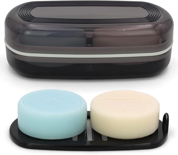 Shampoo Bar Holder Travel Case, Large Soap Holder for 5 oz/10 oz Oversized Bars, Durable & Versatile Storage Soap Container with Drainage Layer (1 Pack, Black Style A-Large)-Velvo Beauty