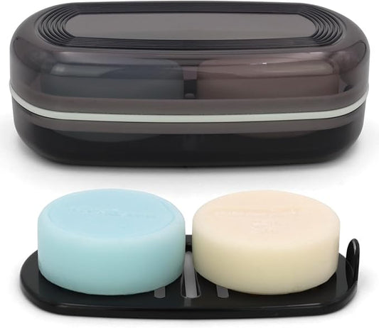 Shampoo Bar Holder Travel Case, Large Soap Holder for 5 oz/10 oz Oversized Bars, Durable & Versatile Storage Soap Container with Drainage Layer (1 Pack, Black Style A-Large)-Velvo Beauty