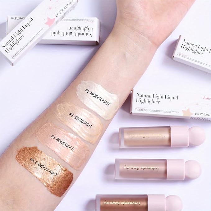Liquid Highlighter, Contour Stick Makeup Highlighter for Face, Waterproof Luminous Lotion, Silky Smooth Glitter Highlighter Makeup Stick, Multi-Use Body Shimmer Liquid Bronzer 01# MOONLIGHT-Velvo Beauty