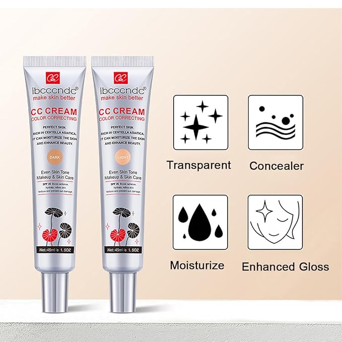 Color Correcting CC Cream with SPF 25,Full-Coverage Foundation,Hydrating Serum,Refine Skin Texture, Avoid Sun Damage (Dark, 45 ml)-Velvo Beauty