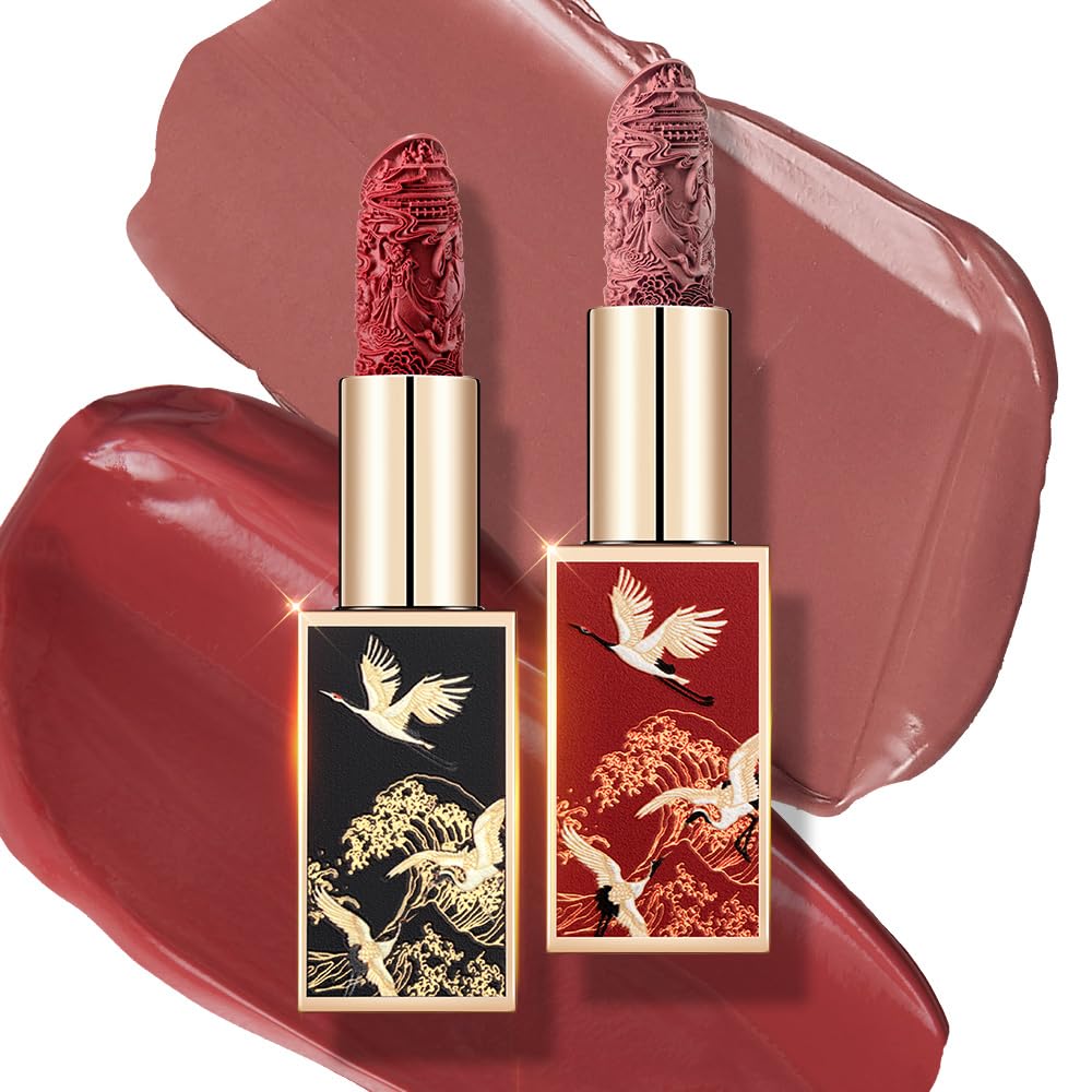 Catkin Moist Lipstick Hydrating High Impact Color Infused with Vitamin E and Avocado Oil Smooth Soft Texture Long Lasting Glow + Matte Finish 2pcs Set 01-Velvo Beauty