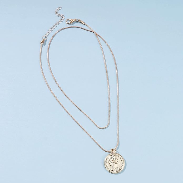 Boho Layered Coin Necklace Choker Gold Medallion Pendant Necklace Round Disc Necklace Vintage Snake Chain Necklace Jewelry for Women-Velvo Beauty